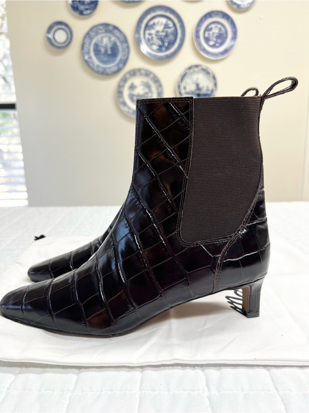 Madewell Dimes Chelsea Boots Coffee Bean Croc Embossed Leather Ankle Boots 7 - Picture 7 of 12
